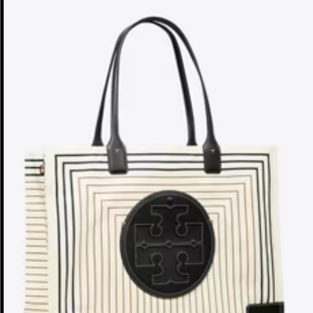 Tory Burch Black and Cream Geometric Tote